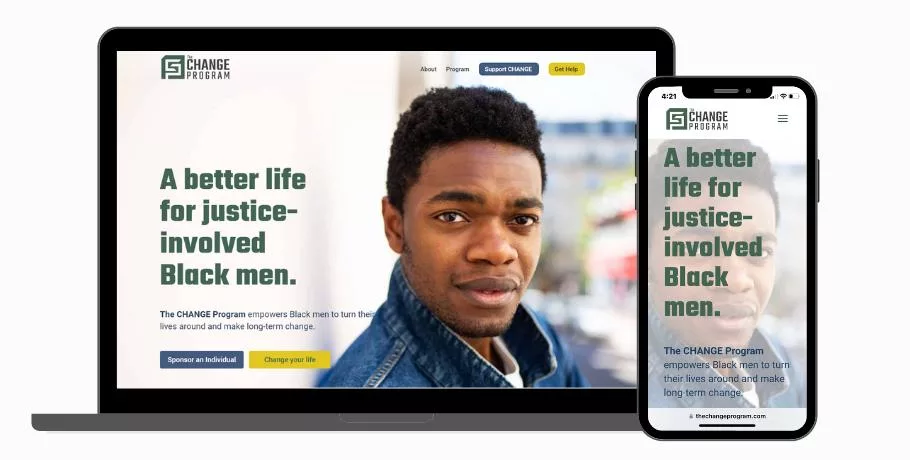 StoryBrand website example showing non-profit The Change Program in desktop and mobile